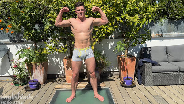 Ripped and Muscular Stud Tristan Wanks his Rock Hard Uncut Cock in the Sun!